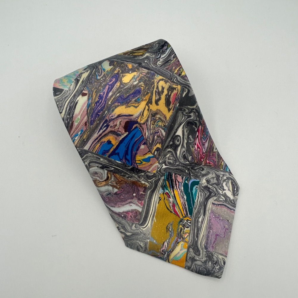 Portofino Collection Mens‎ Silk Tie Marbled Abstract Multicolor Handmade USA